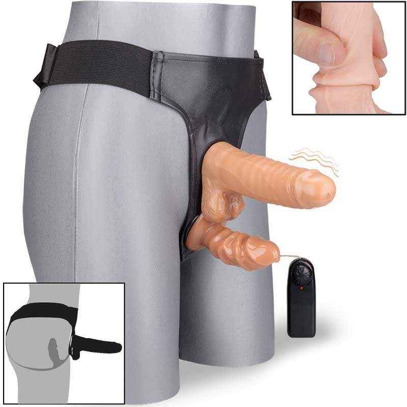 Dương vật giả dây đeo 2 đầu đặc ruột có rung Vibro (tháo lắp linh hoạt)